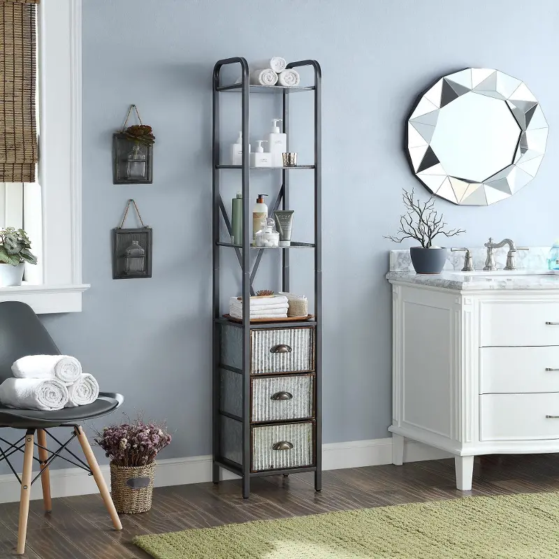 Intek Multi Textured Metal Gray and Galvanized Tower with Three Drawers