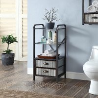 Multi Textured Metal Gray and Galvanized Base Cabinet with Two Drawers - Intek