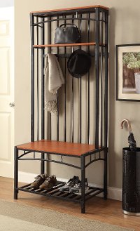 Cherry and Black Metal Entry Hall Bench