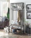 Washed Walnut and Gray Metal Entry Hall Bench