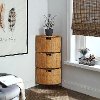 Honey Wicker and Black Metal Corner Three Drawer Unit