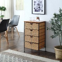 Honey Wicker and Black Metal Four Drawer Unit - Corona