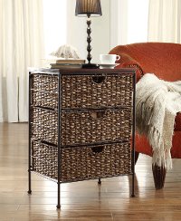 Metal Brown Wicker and Black Metal Three Drawer Chest - Farmington
