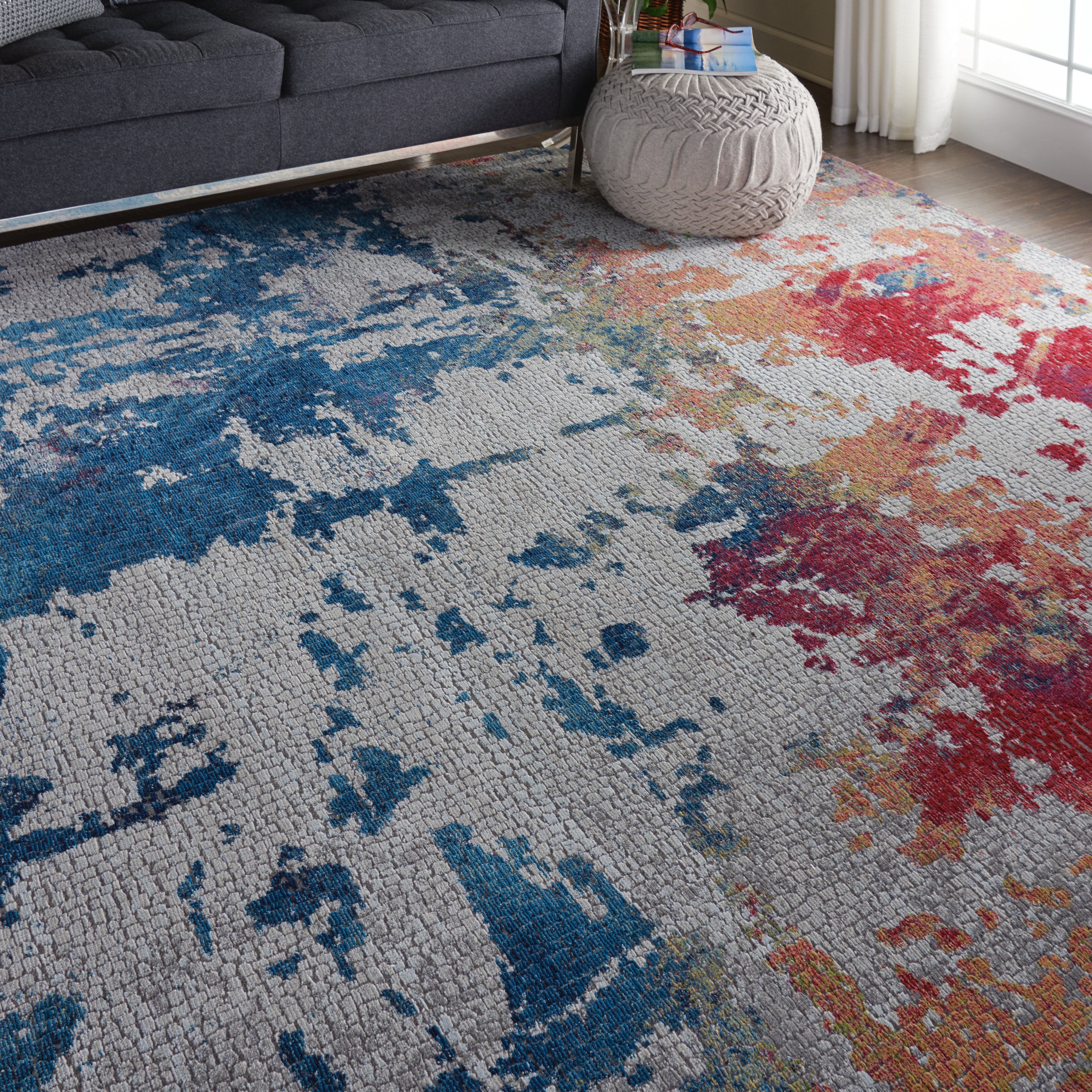 ANR10 5 x 8 Medium Artistic Navy, Red, and Gray Area Rug - Ankara Global-3