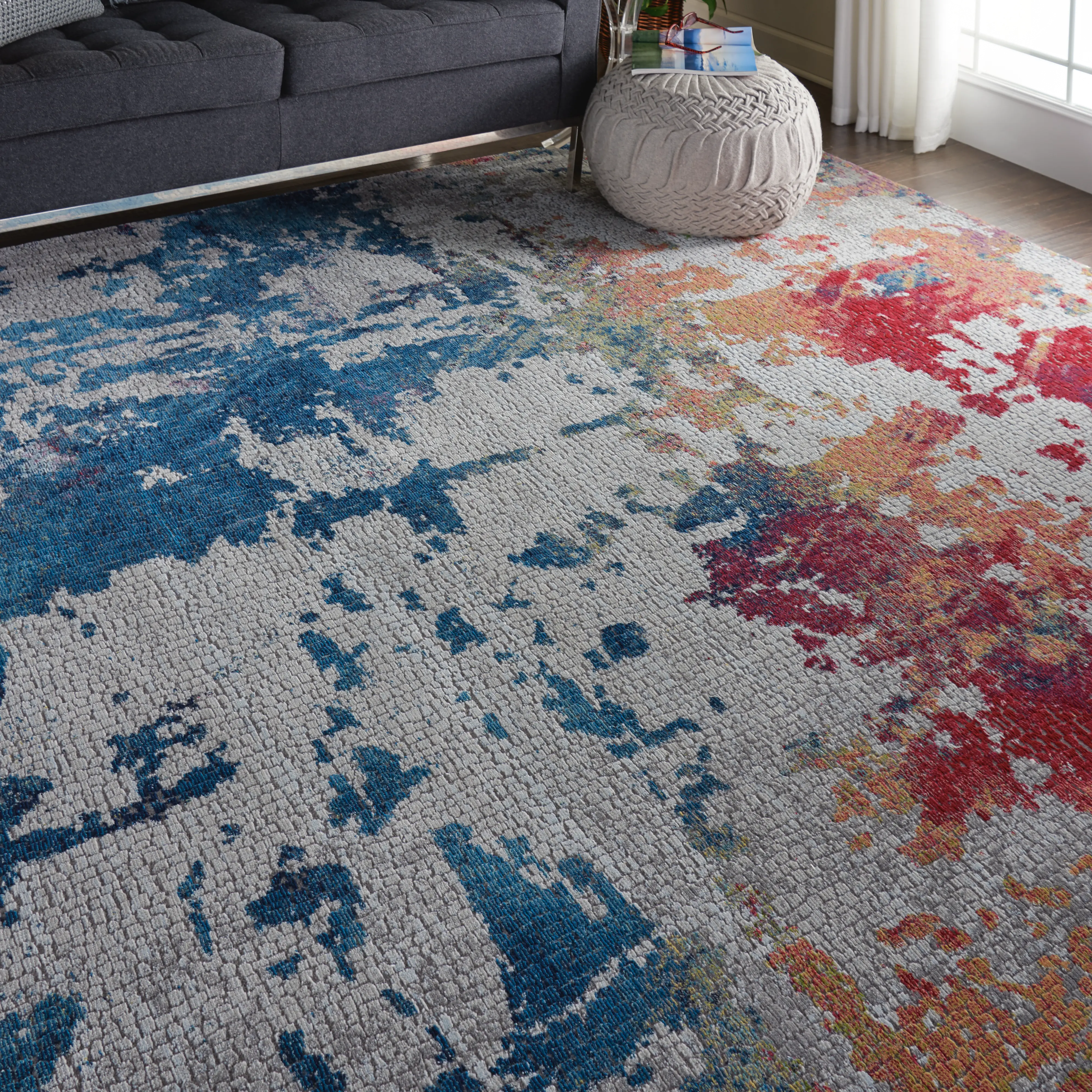 ANR10 5 x 8 Medium Artistic Navy, Red, and Gray Area Rug - Ankara Global-3