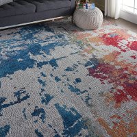 5 x 8 Medium Artistic Navy, Red, and Gray Area Rug - Ankara Global-3