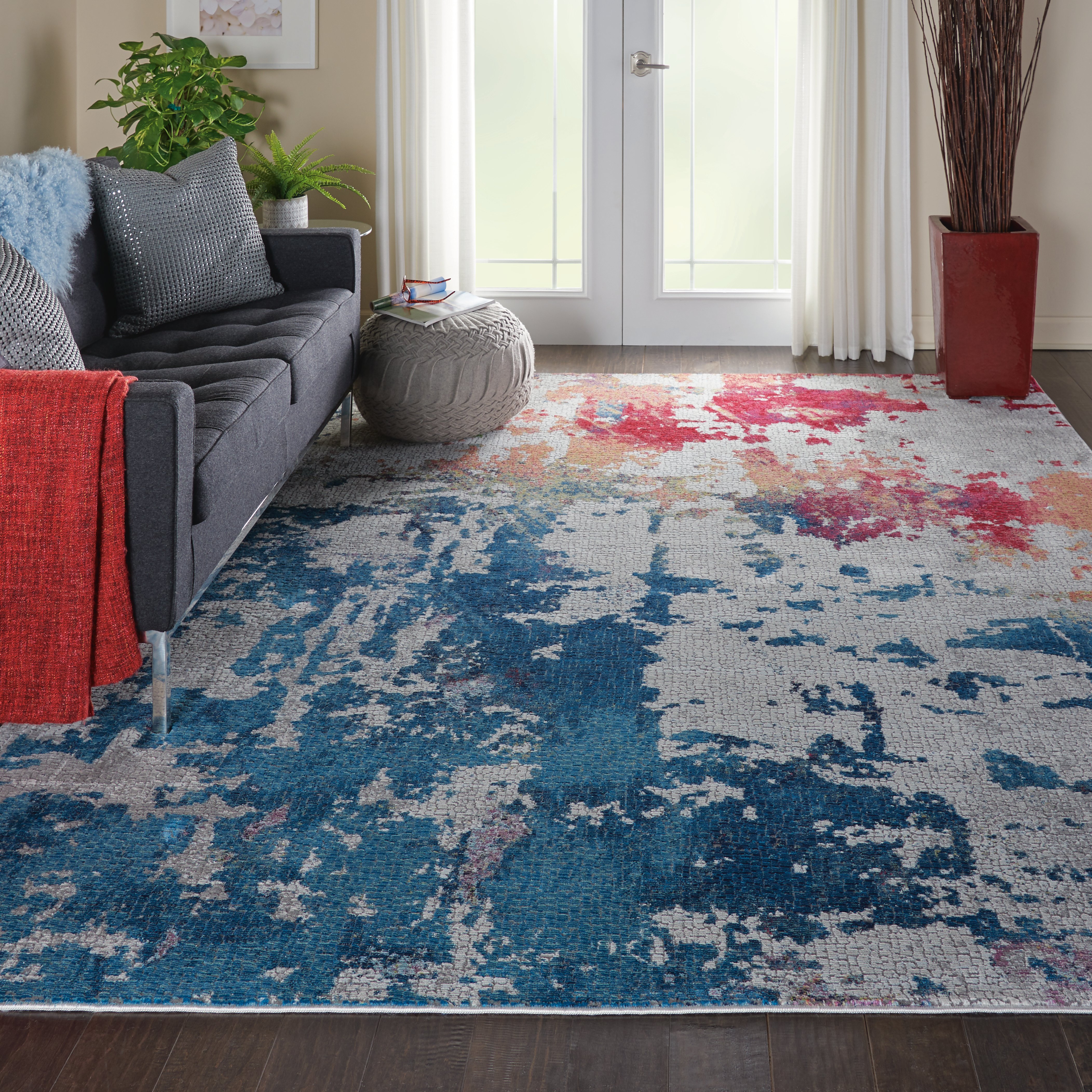ANR10 5 x 8 Medium Artistic Navy, Red, and Gray Area Rug - Ankara Global-4