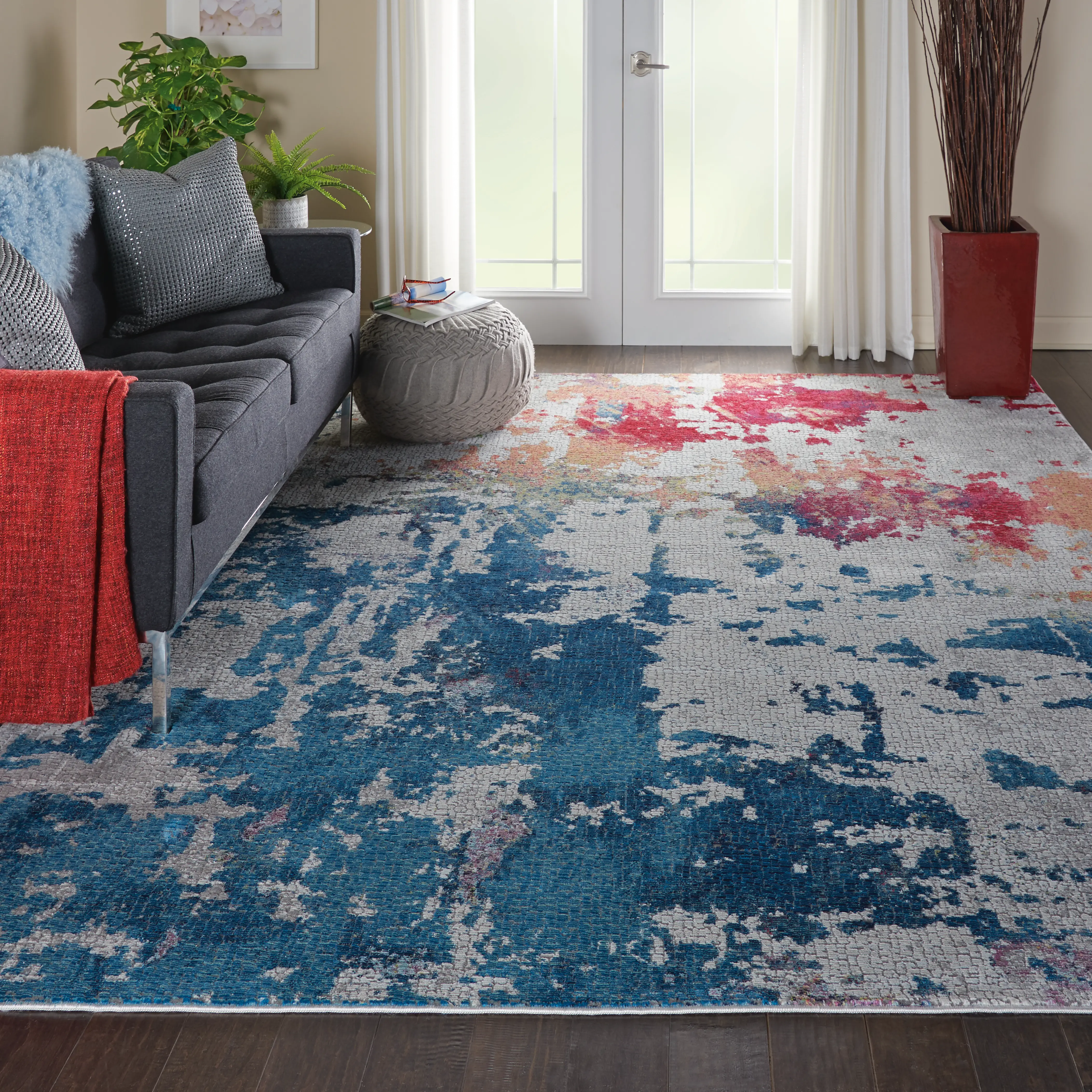 ANR10 5 x 8 Medium Artistic Navy, Red, and Gray Area Rug - Ankara Global-4