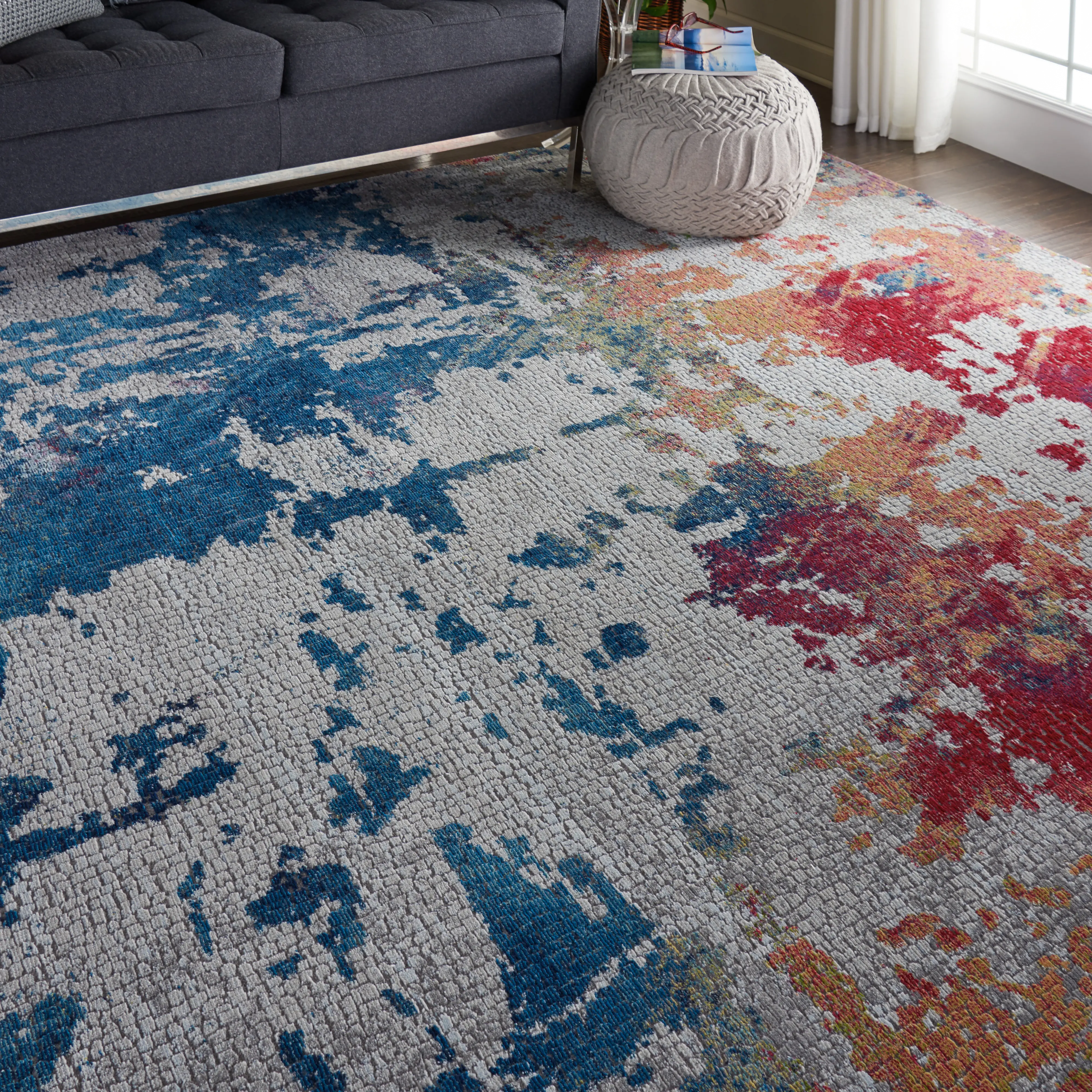 ANR10 8 x 10 Large Artistic Navy, Red, and Gray Area Rug - Ankara Global-5