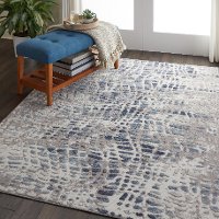 8 x 10 Large Ivory and Blue Area Rug - Urban Decor-4