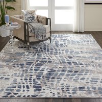 8 x 10 Large Ivory and Blue Area Rug - Urban Decor-6