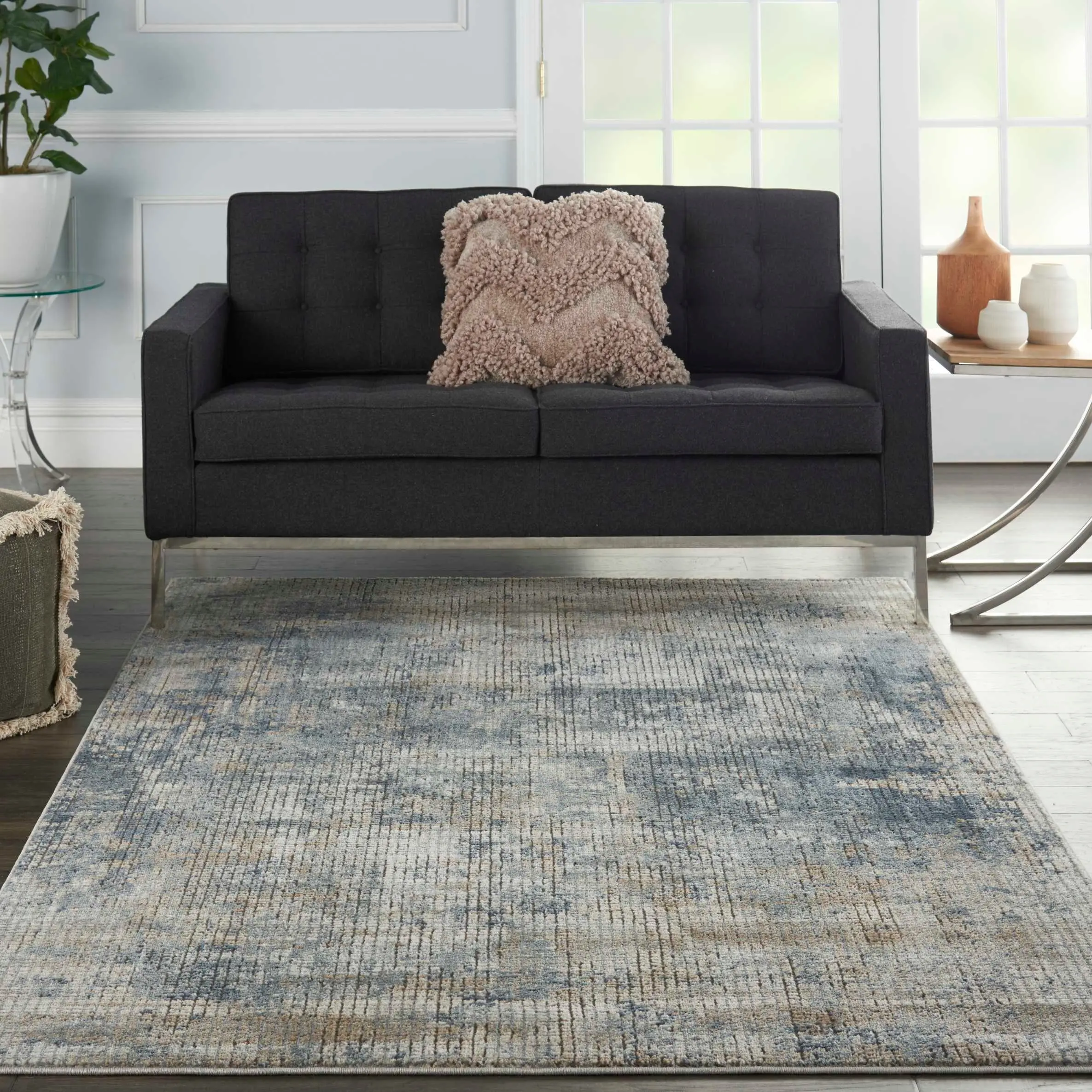 QUA02 5 x 7 Medium Blue and Beige Area Rug - Quarry-4