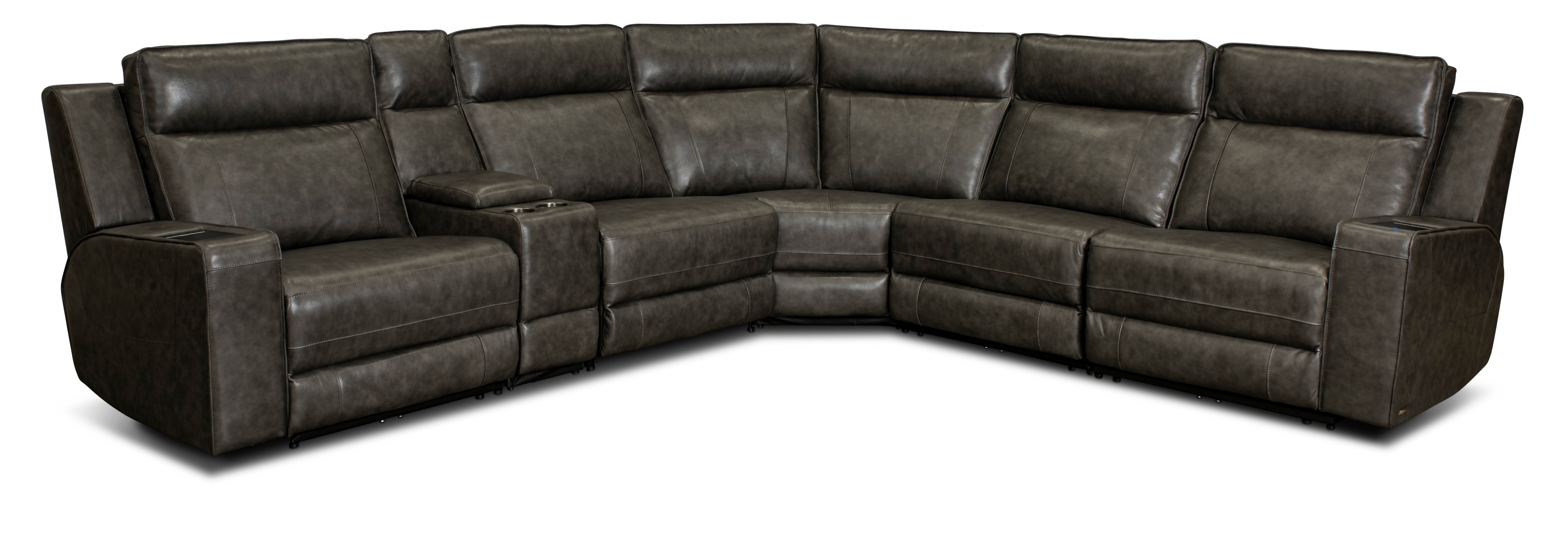Dynasty Dark Gray Leather 6 Piece Triple Power Reclining Sectional-1