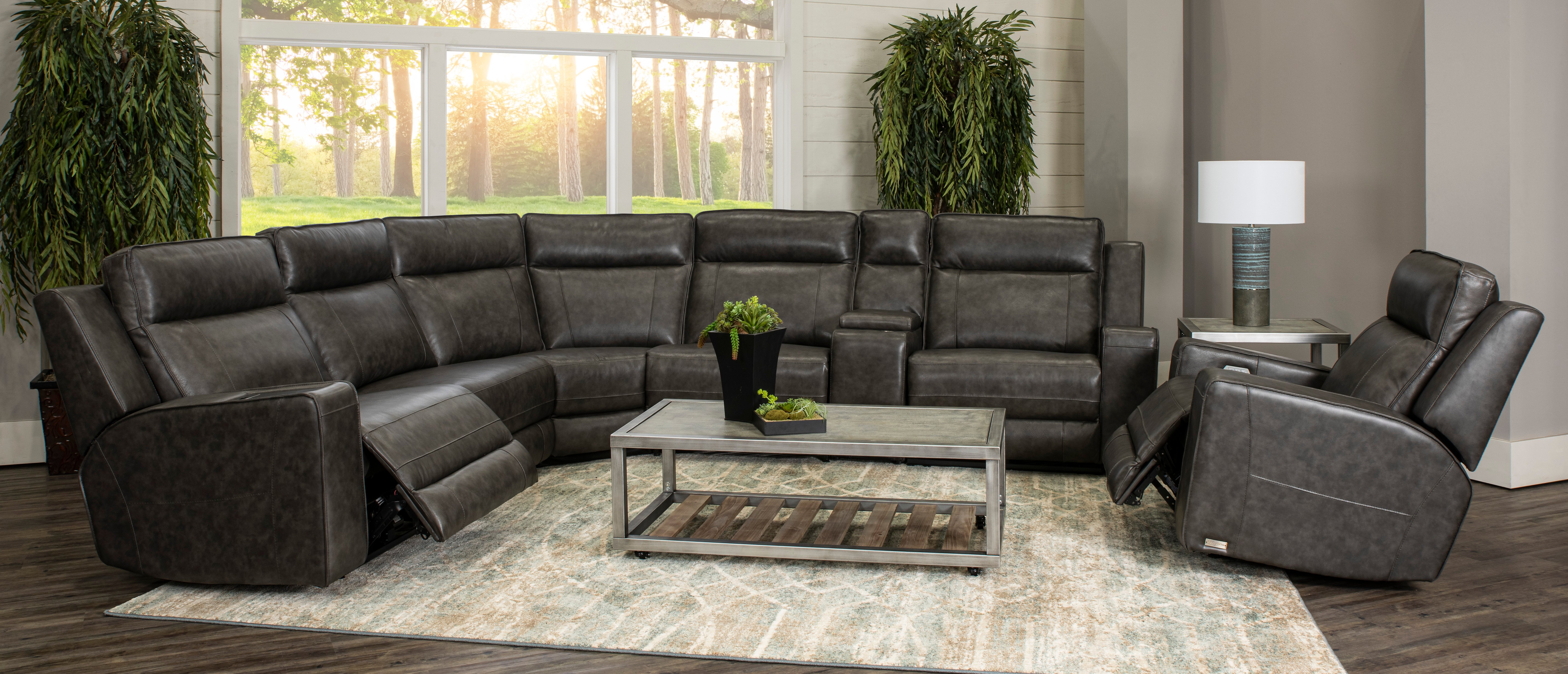 Dynasty Dark Gray Leather 6 Piece Triple Power Reclining Sectional-3