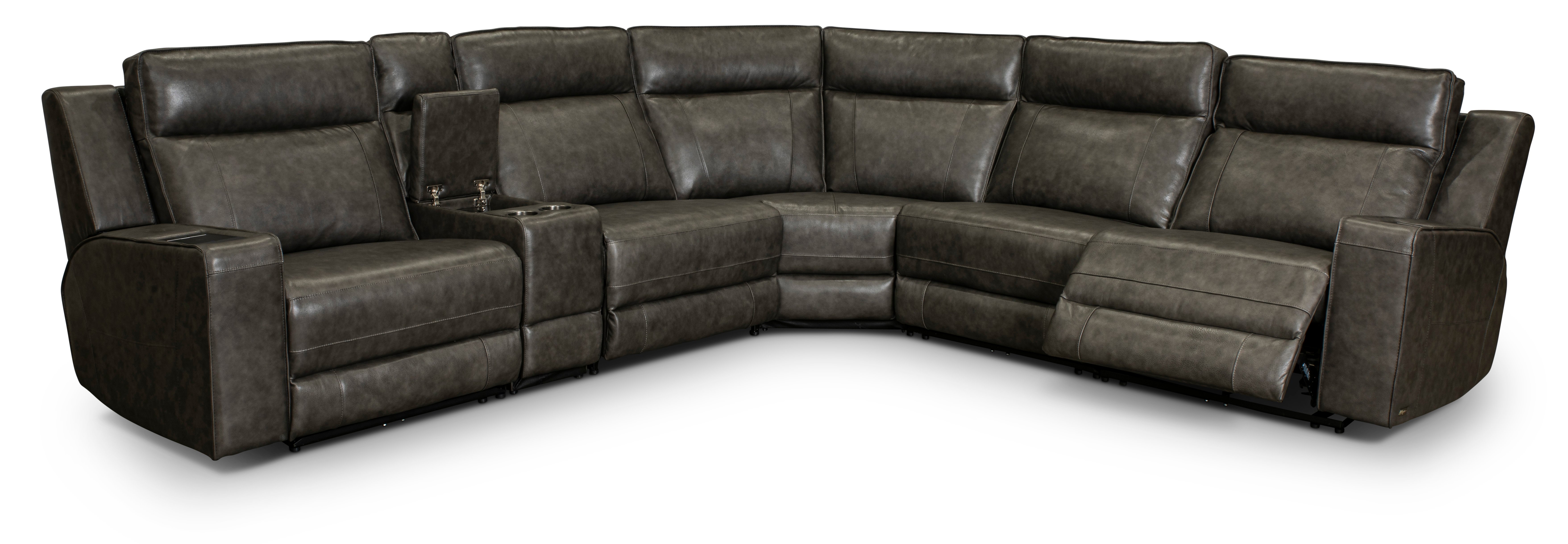 Dynasty Dark Gray Leather 6 Piece Triple Power Reclining Sectional-4