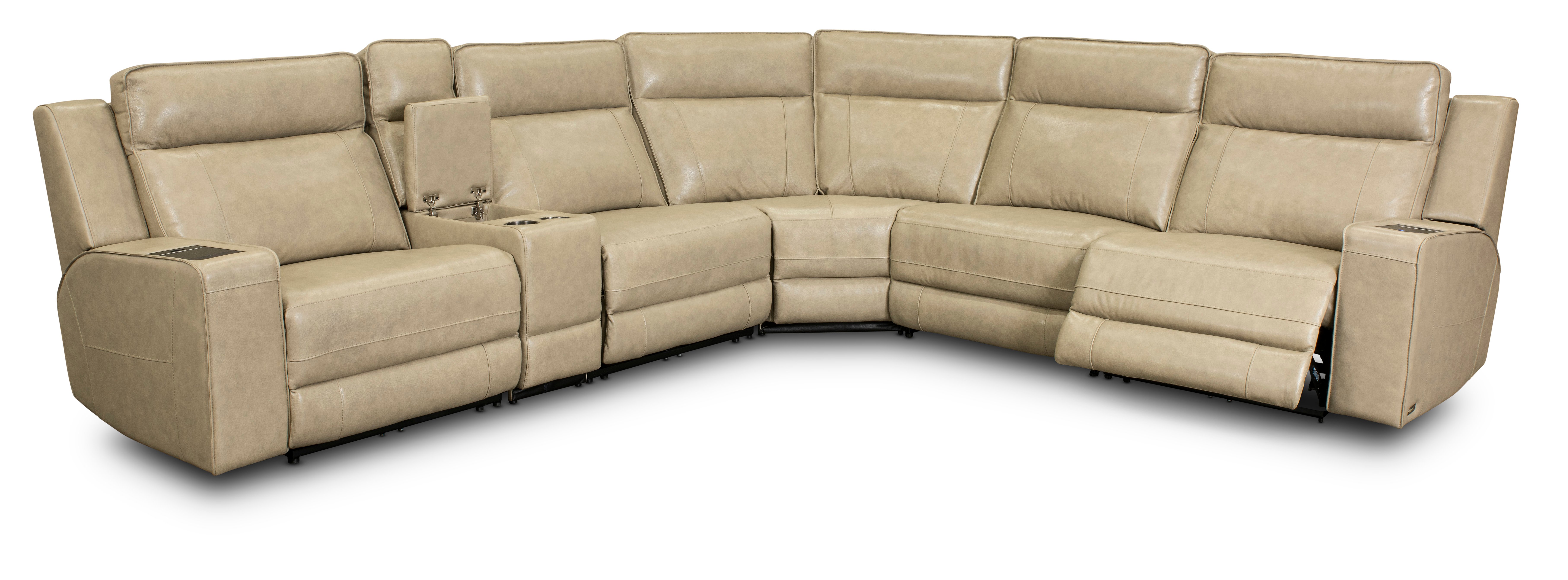 Dynasty Stone Beige Leather 6 Piece Triple Power Reclining Sectional-1