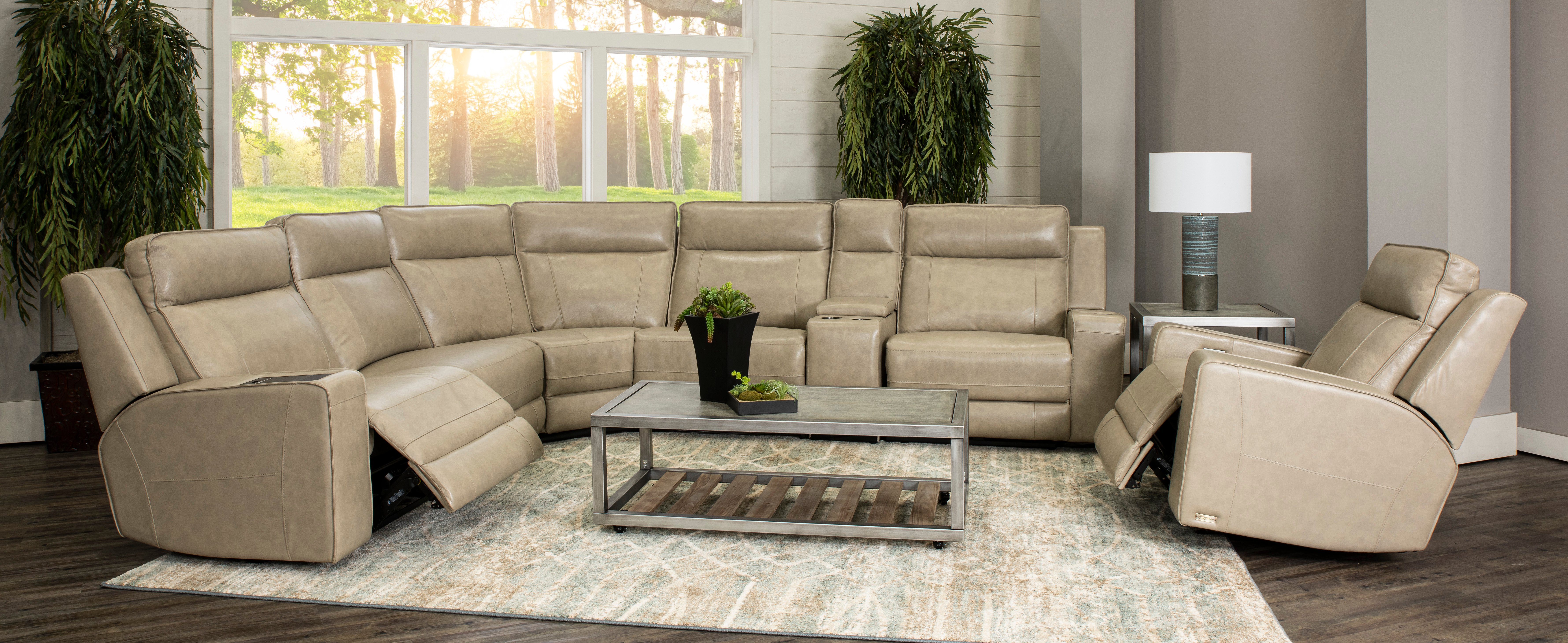 Dynasty Stone Beige Leather 6 Piece Triple Power Reclining Sectional-3