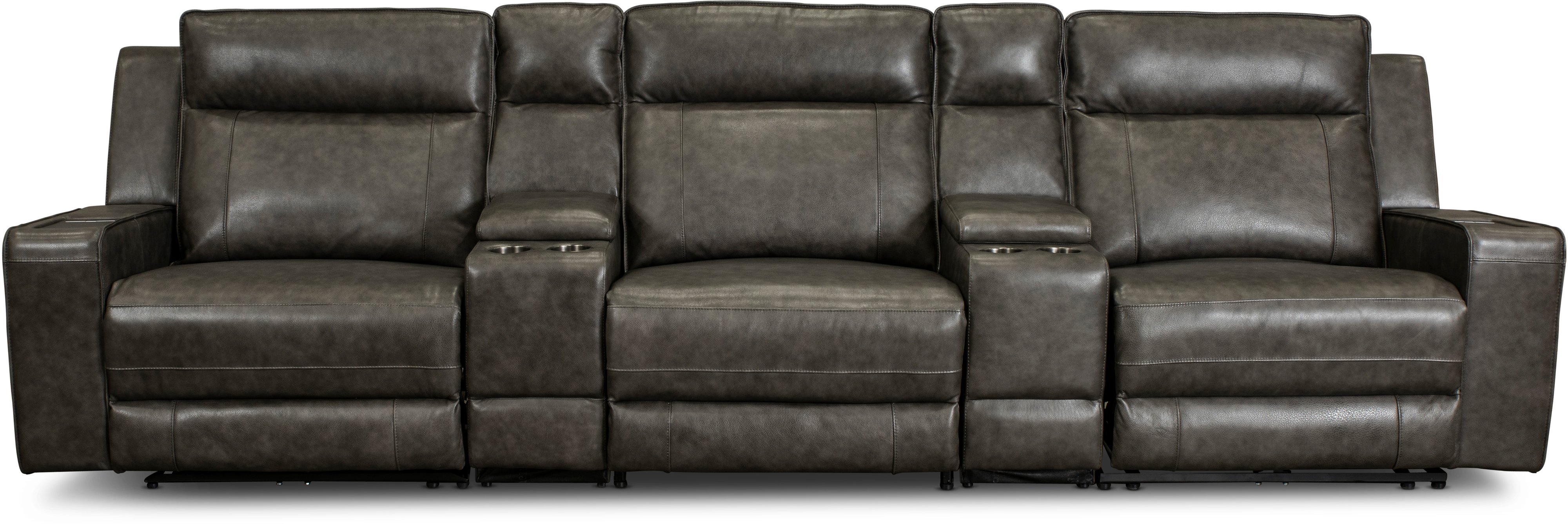Dynasty Dark Gray Leather 5 Piece Triple Power Home Theater Seating-1