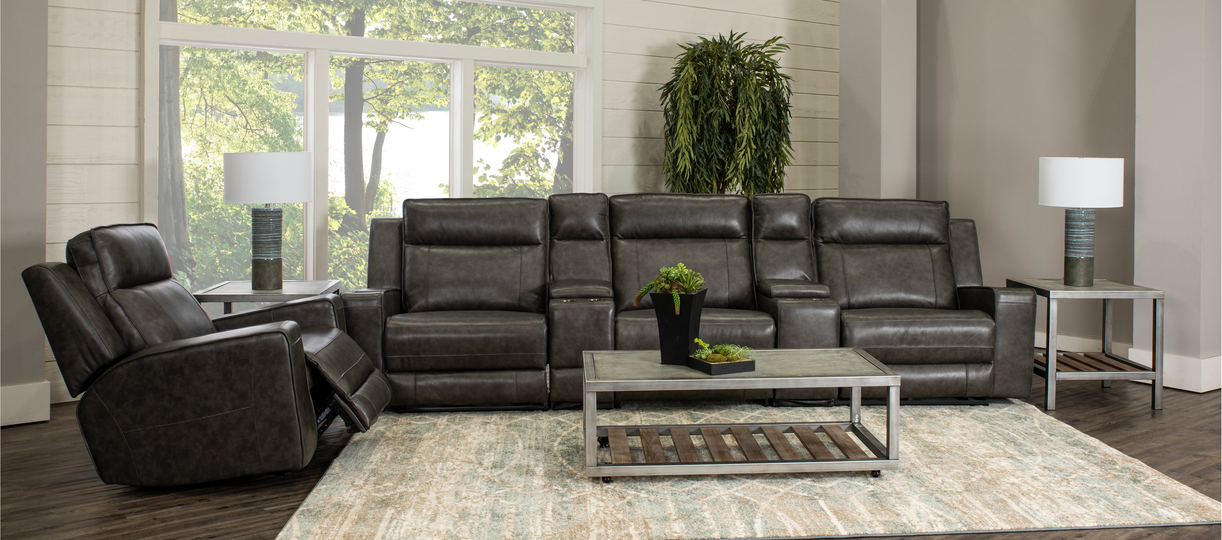Dynasty Dark Gray Leather 5 Piece Triple Power Home Theater Seating-4