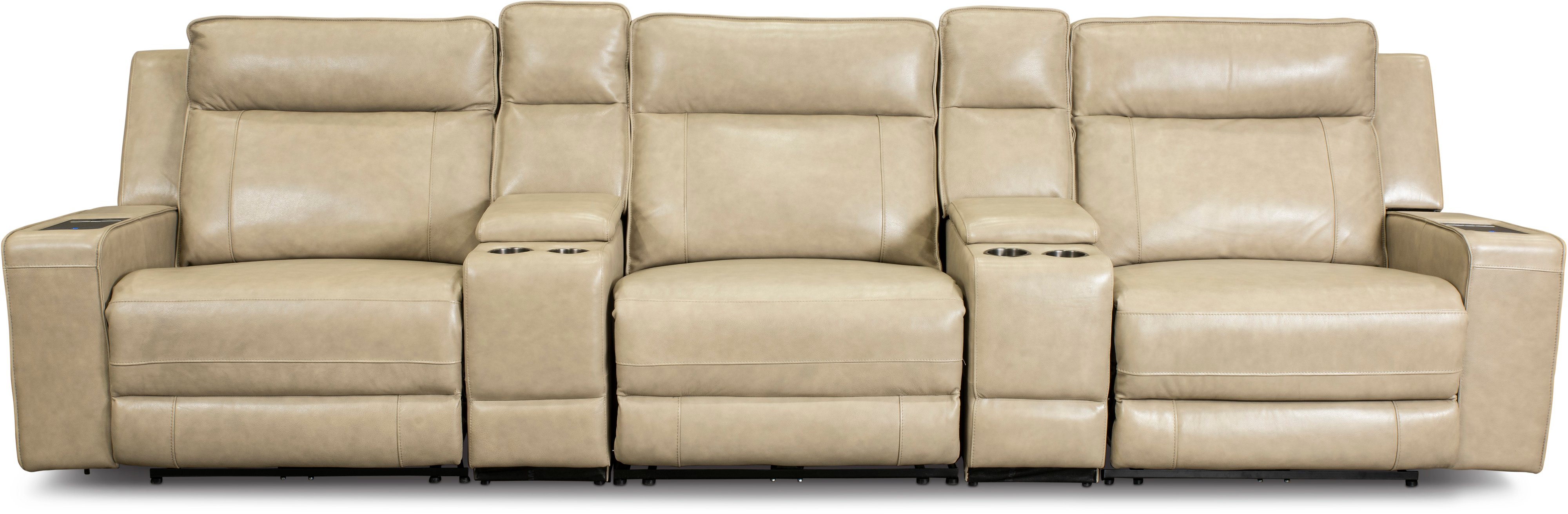 Dynasty Stone Beige Leather 5 Piece Triple Power Home Theater Seating-1