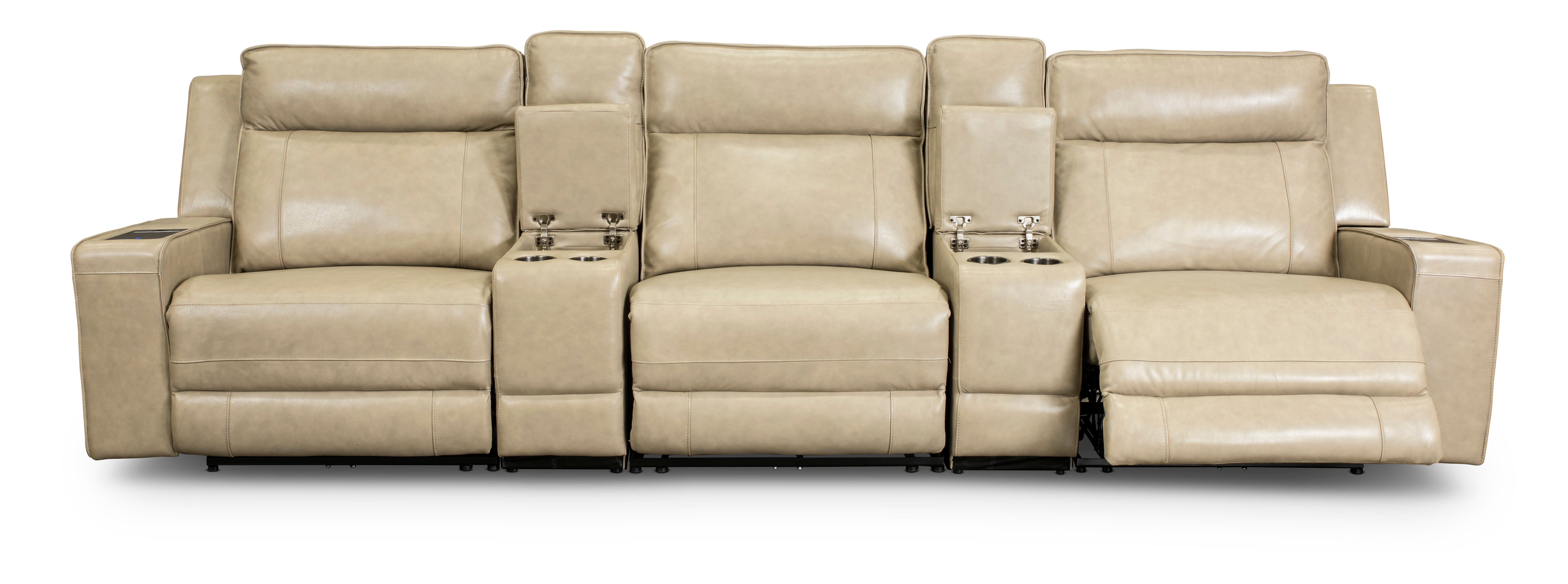 Dynasty Stone Beige Leather 5 Piece Triple Power Home Theater Seating-2