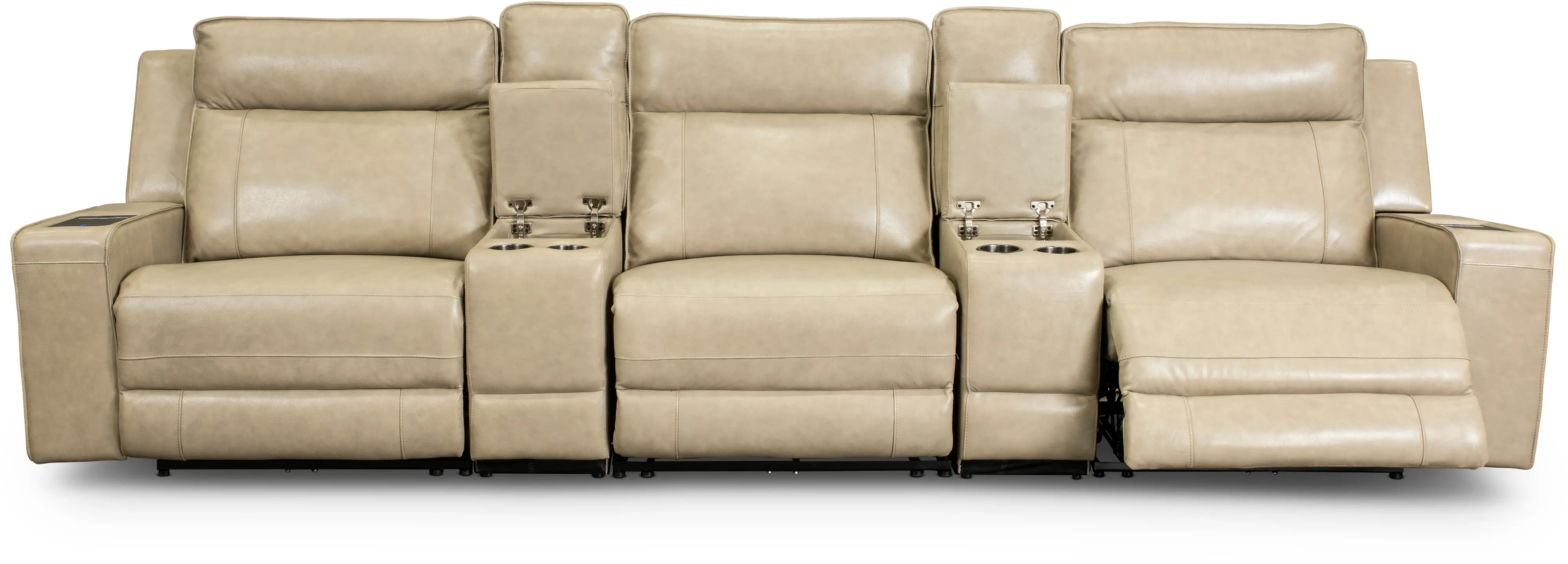 Dynasty Stone Beige Leather 5 Piece Triple Power Home Theater Seating-2