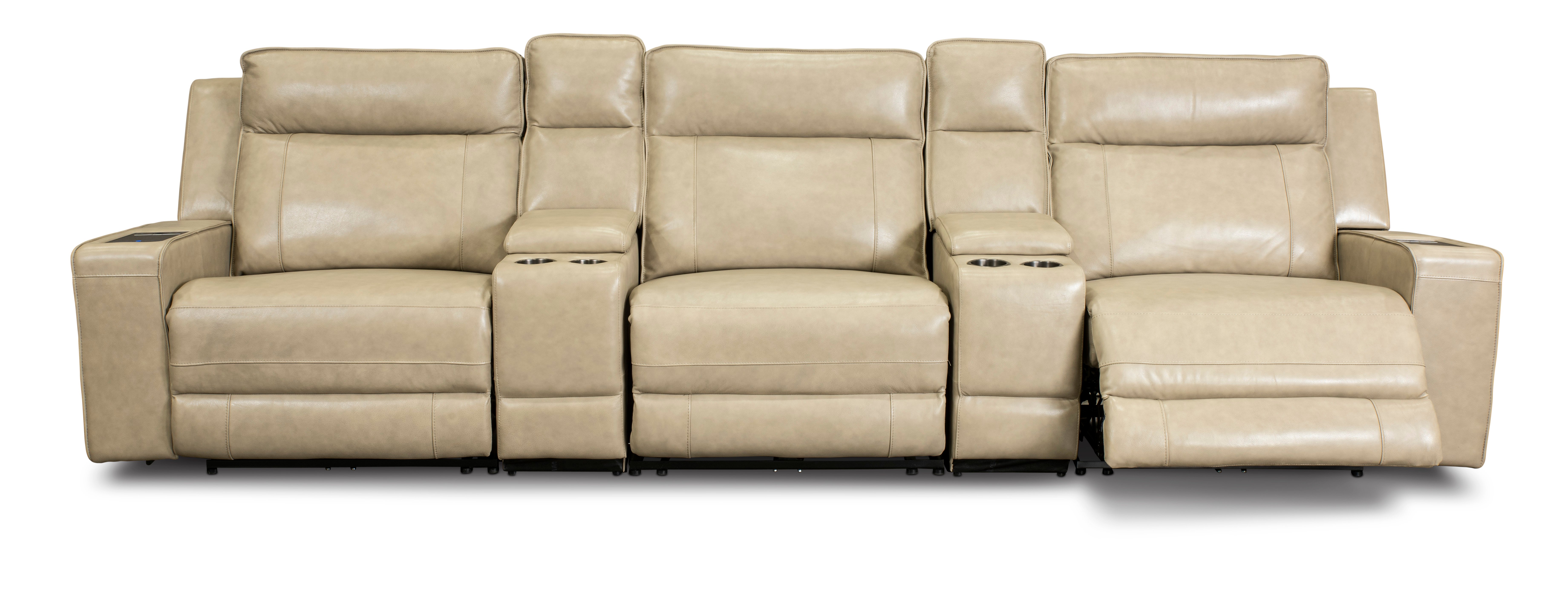 Dynasty Stone Beige Leather 5 Piece Triple Power Home Theater Seating-3