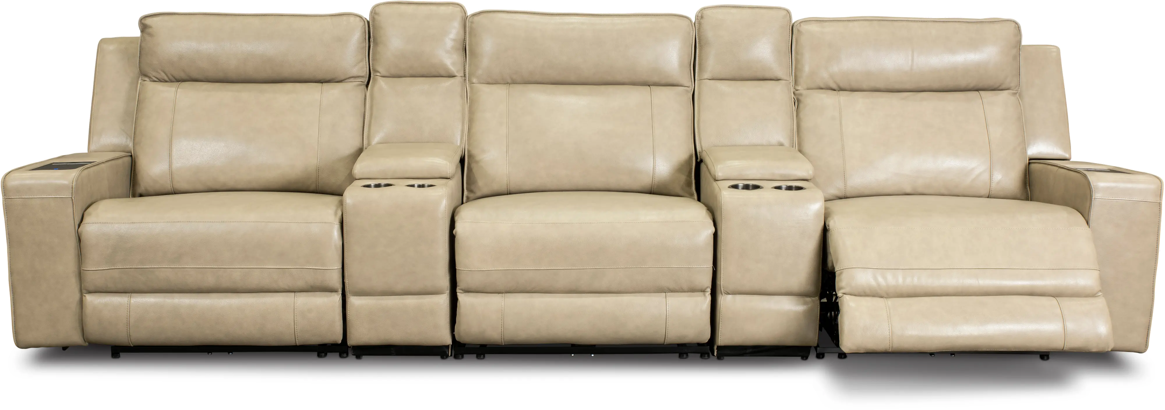 Dynasty Stone Beige Leather 5 Piece Triple Power Home Theater Seating-3