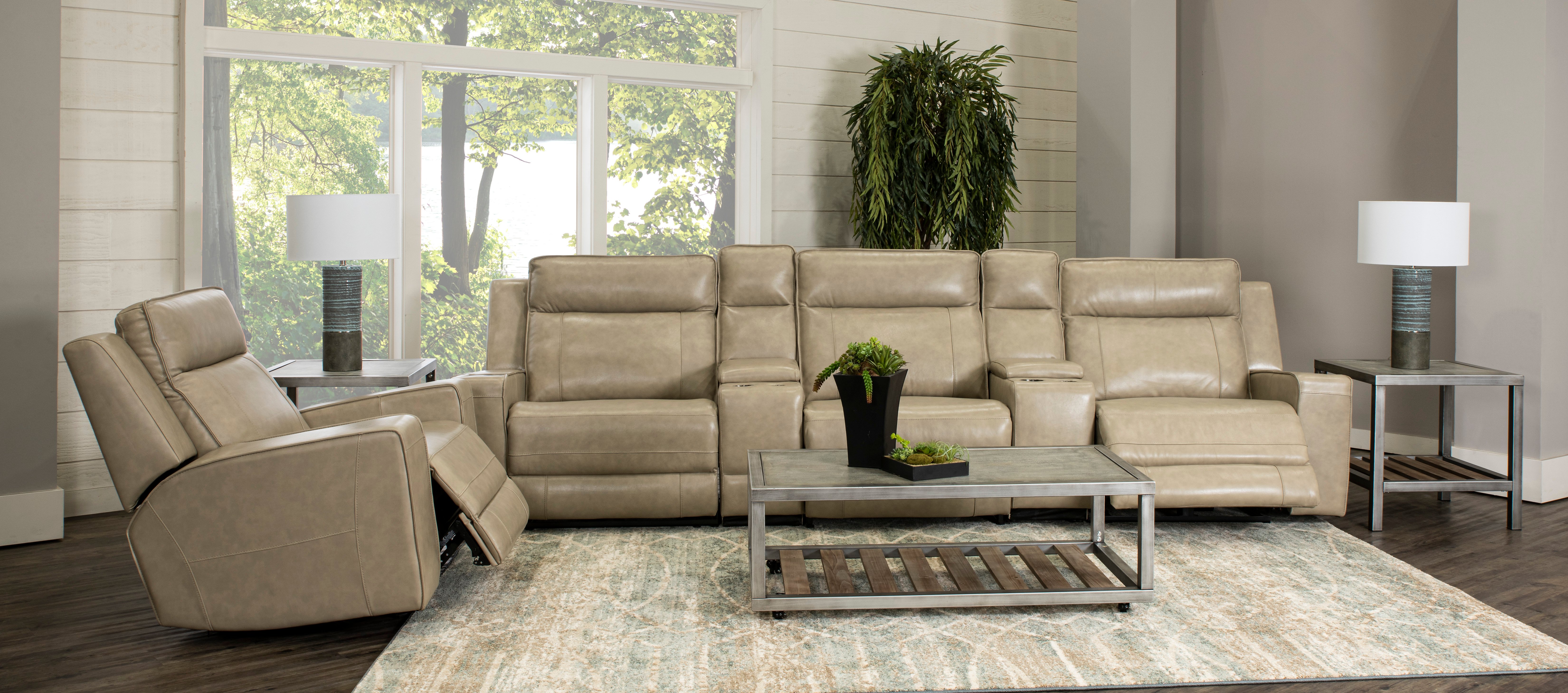 Dynasty Stone Beige Leather 5 Piece Triple Power Home Theater Seating-4