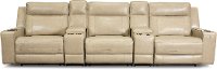 Stone Beige Leather 5 Piece Triple Power Home Theater Seating - Dynasty