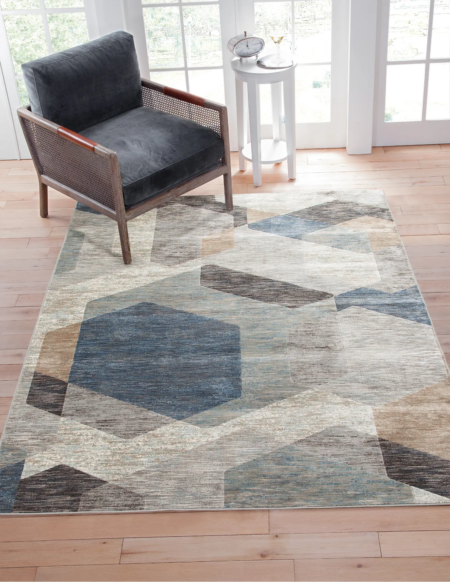 5 x 8 Medium Gray, Blue, and Beige Area Rug - Sonoma-4