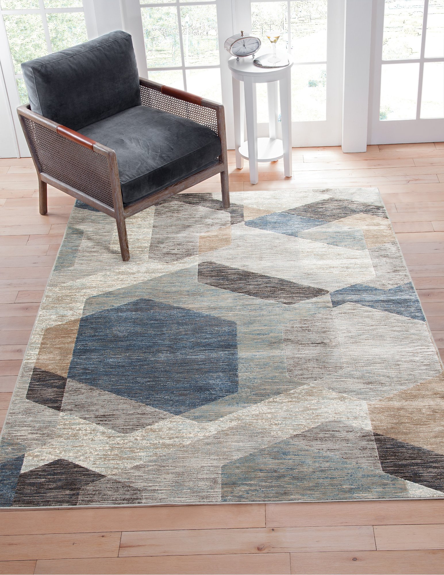 8 x 11 Large Gray, Blue, and Beige Area Rug - Sonoma-4