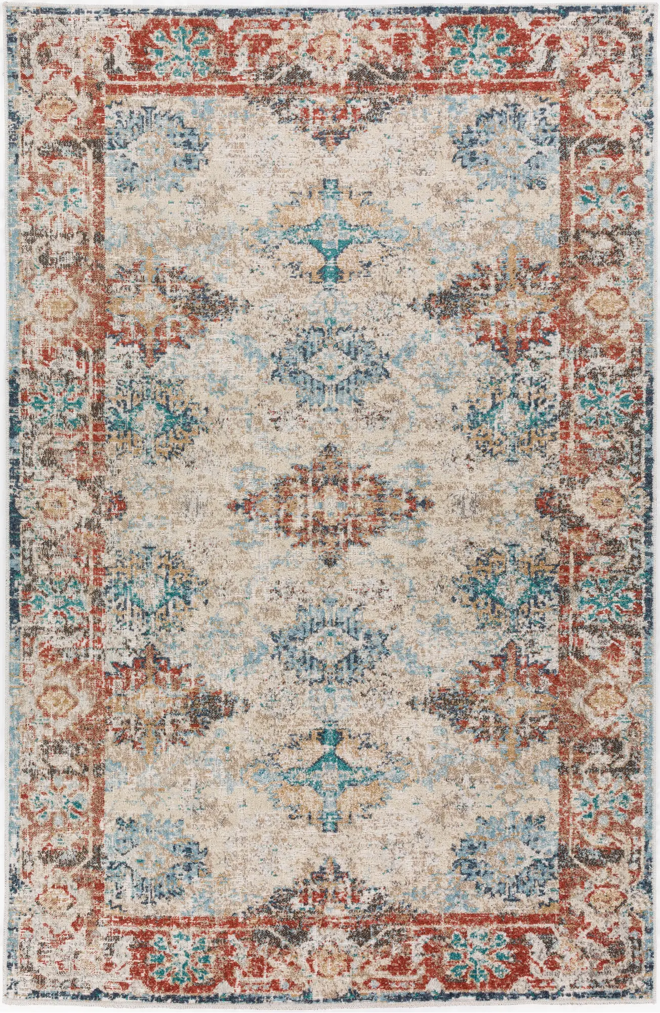 MR6BO5X7 5 x 7 Medium Bombay Teal and Red Area Rug - Mercier-1