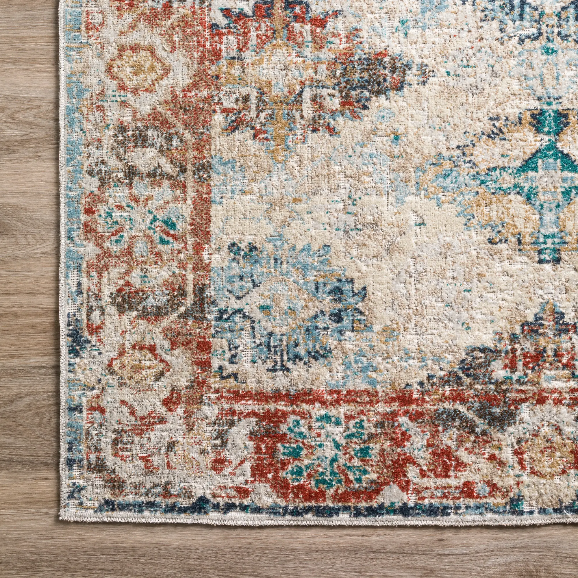 MR6BO5X7 5 x 7 Medium Bombay Teal and Red Area Rug - Mercier-2