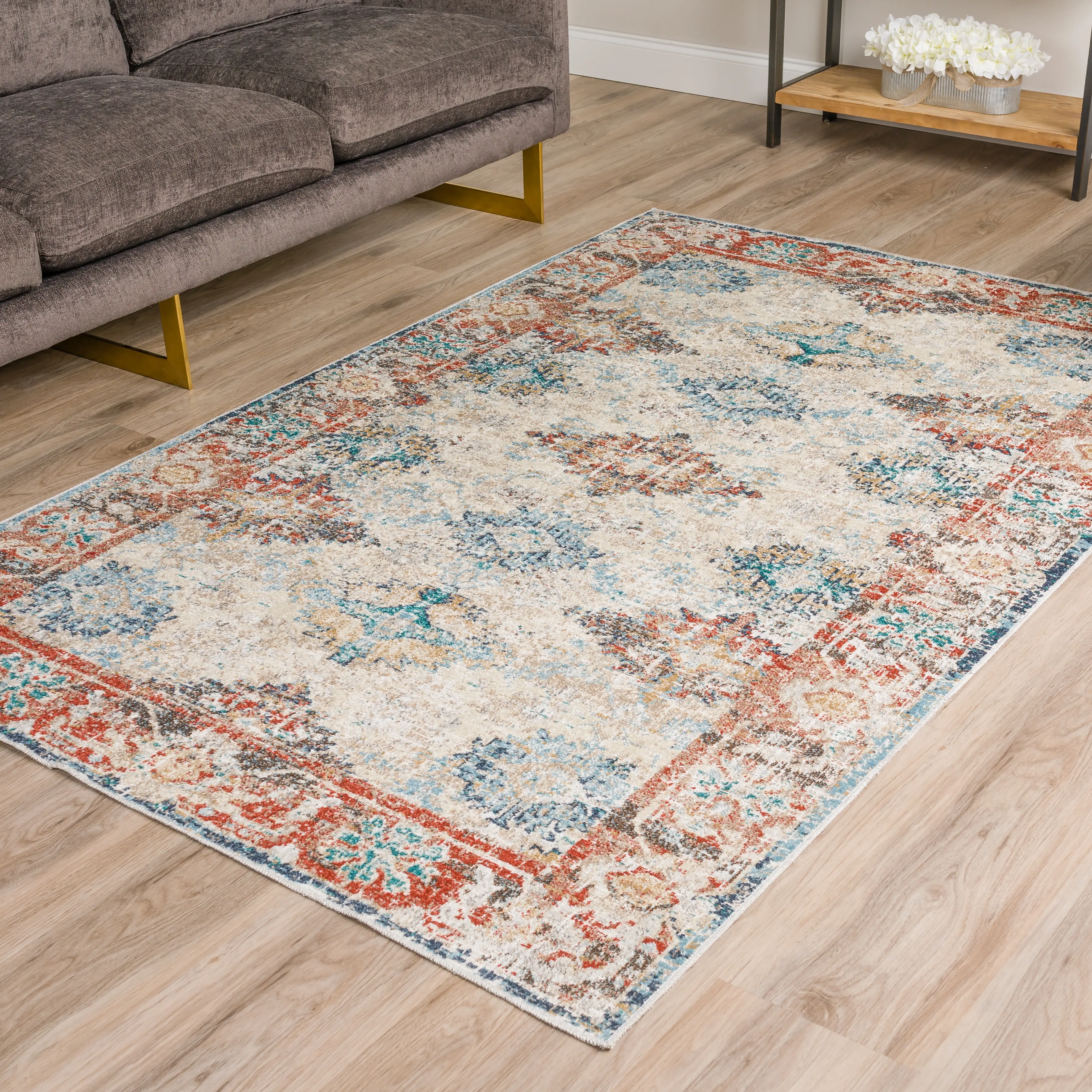 MR6BO5X7 5 x 7 Medium Bombay Teal and Red Area Rug - Mercier-3
