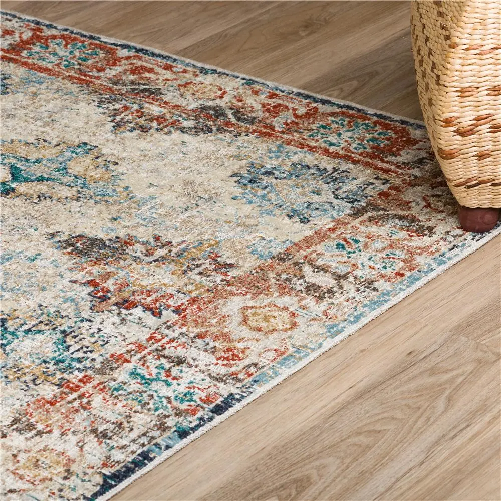 MR6BO5X7 5 x 7 Medium Bombay Teal and Red Area Rug - Mercier-5