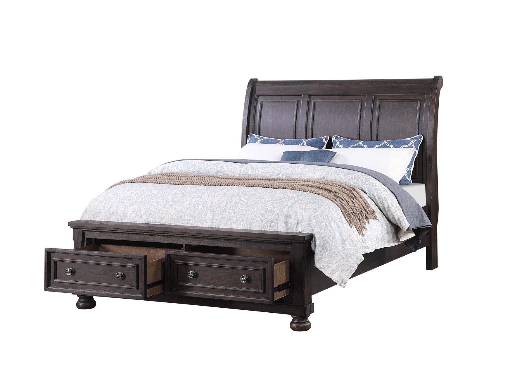 Traditional Chocolate Brown Queen Storage Bed - Stella-2