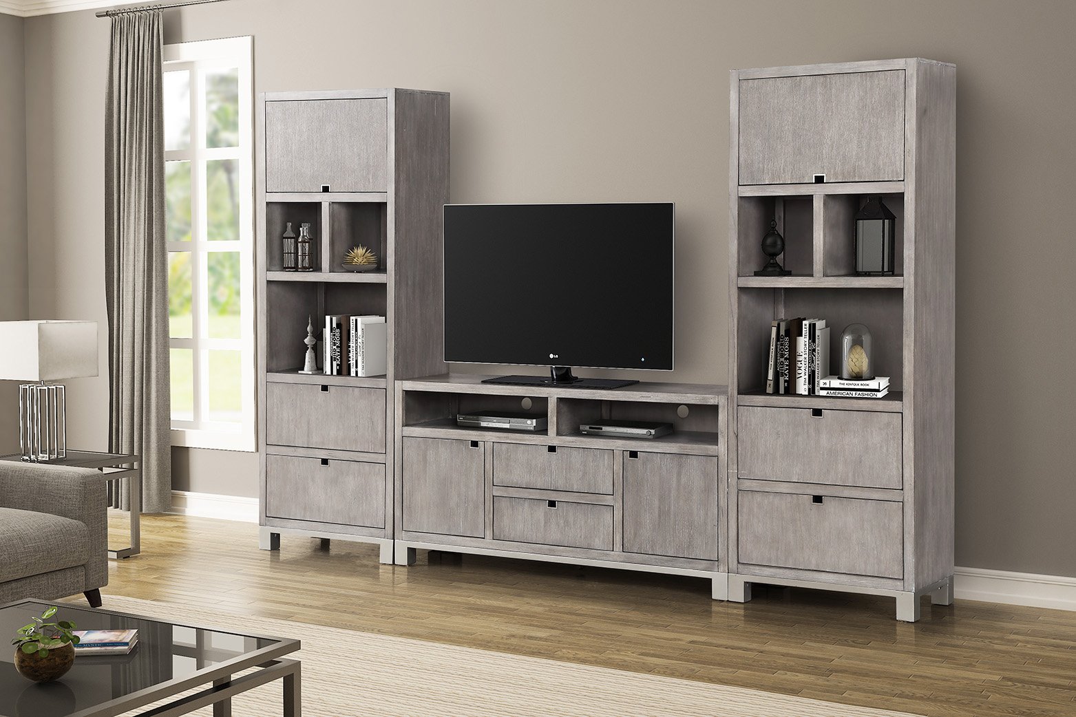 Pacific Heights Modern Gray 3 Piece Entertainment Center-1