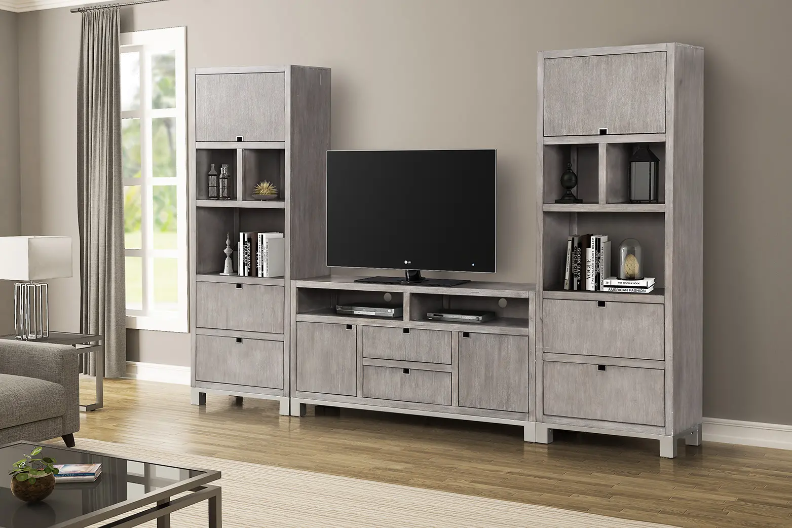 Pacific Heights Modern Gray 3 Piece Entertainment Center-1