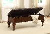 Traditional Brown Storage Bench with Dark Brown Faux Leather Cushion