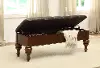 Traditional Brown Storage Bench with Dark Brown Faux Leather Cushion