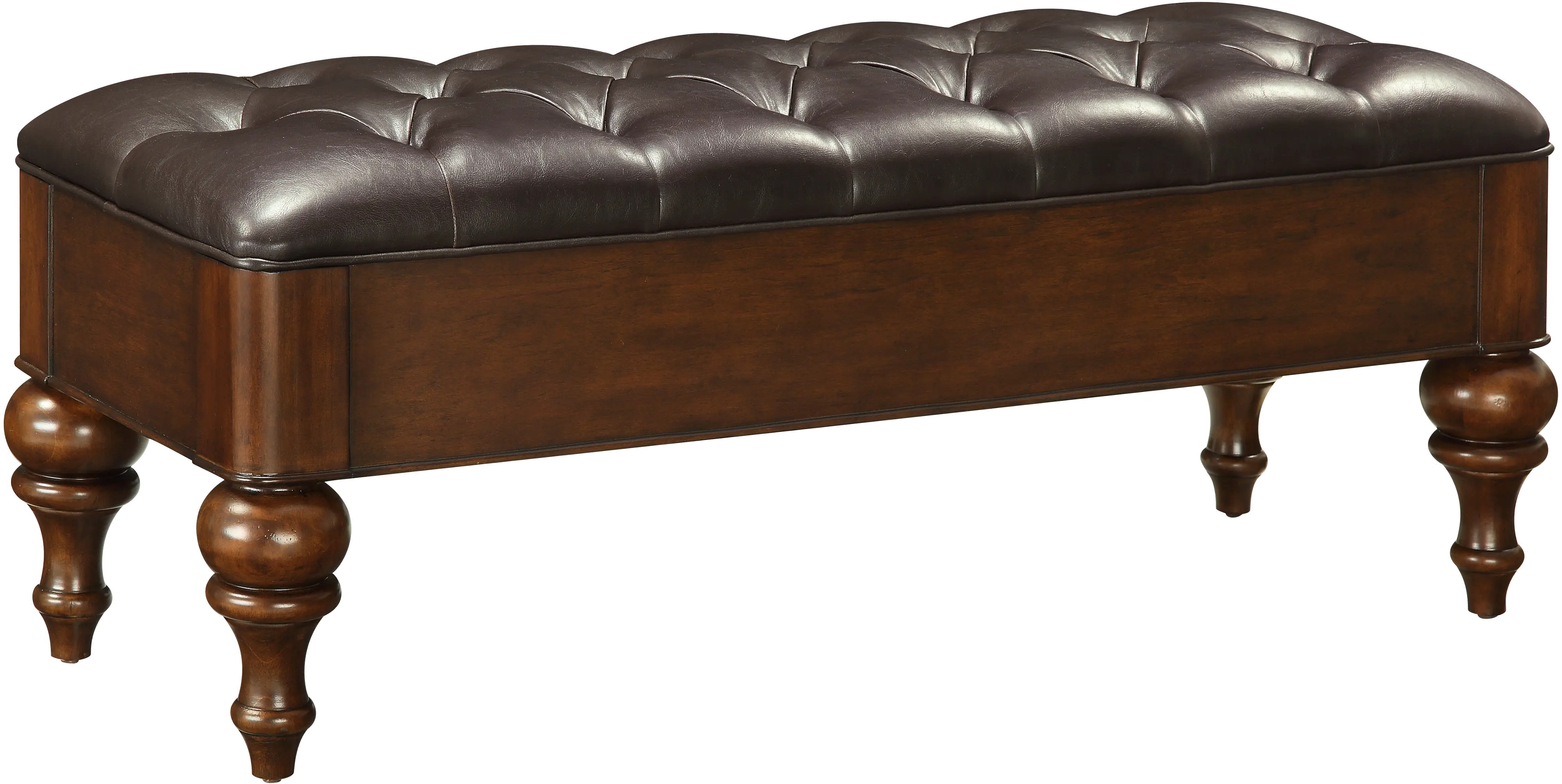 Traditional Brown Storage Bench with Dark Brown Faux Leather Cushion-2