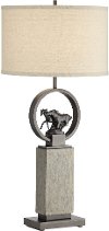 Gun Metal Running Horses Wood and Metal Table Lamp