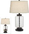 Fillable Seeded Glass and Black Metal Table Lamp