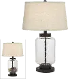 Fillable Seeded Glass and Black Metal Table Lamp