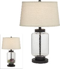 Fillable Seeded Glass and Black Metal Table Lamp