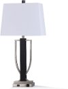Black Wood and Brushed Steel Metal Table Lamp with USB Outlet