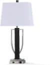 Black Wood and Brushed Steel Metal Table Lamp with USB Outlet