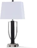 Black Wood and Brushed Steel Metal Table Lamp with USB Outlet