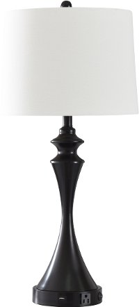 Rubbed Bronze Steel Table Lamp with USB Port and Outlet